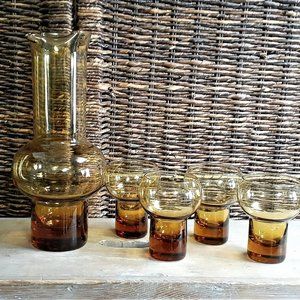 RARE MCM Blenko Glass Cocktail Set Decanter and Glasses